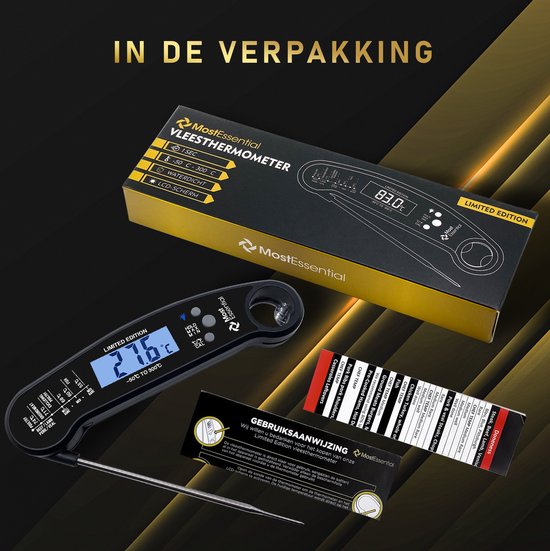 Thermomètre de cuisine - MostEssential Premium - Thermomètre pour barbecue - Noir