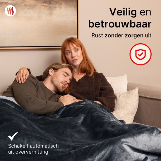 Seranova Couverture électrique XXL - 180x160 cm - Couverture 2 personnes - Couverture chauffante - Double face - Polaire Sherpa - Gris anthracite