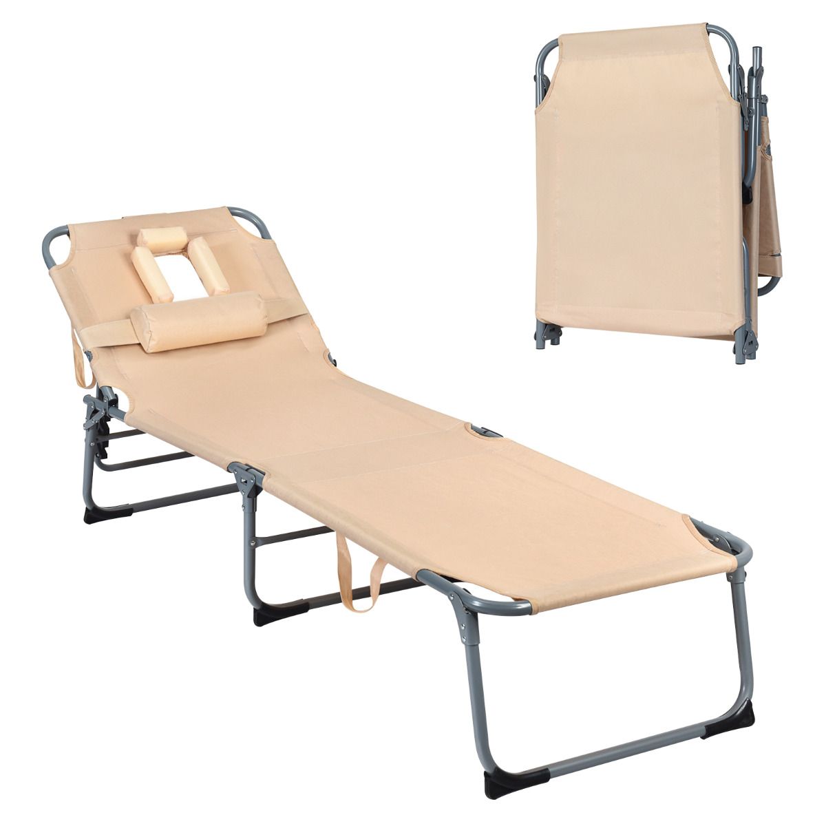 Chaise longue Coast pliable avec appui-tête - Max. 150 kg - 194 x 60 x 36 cm - Beige
