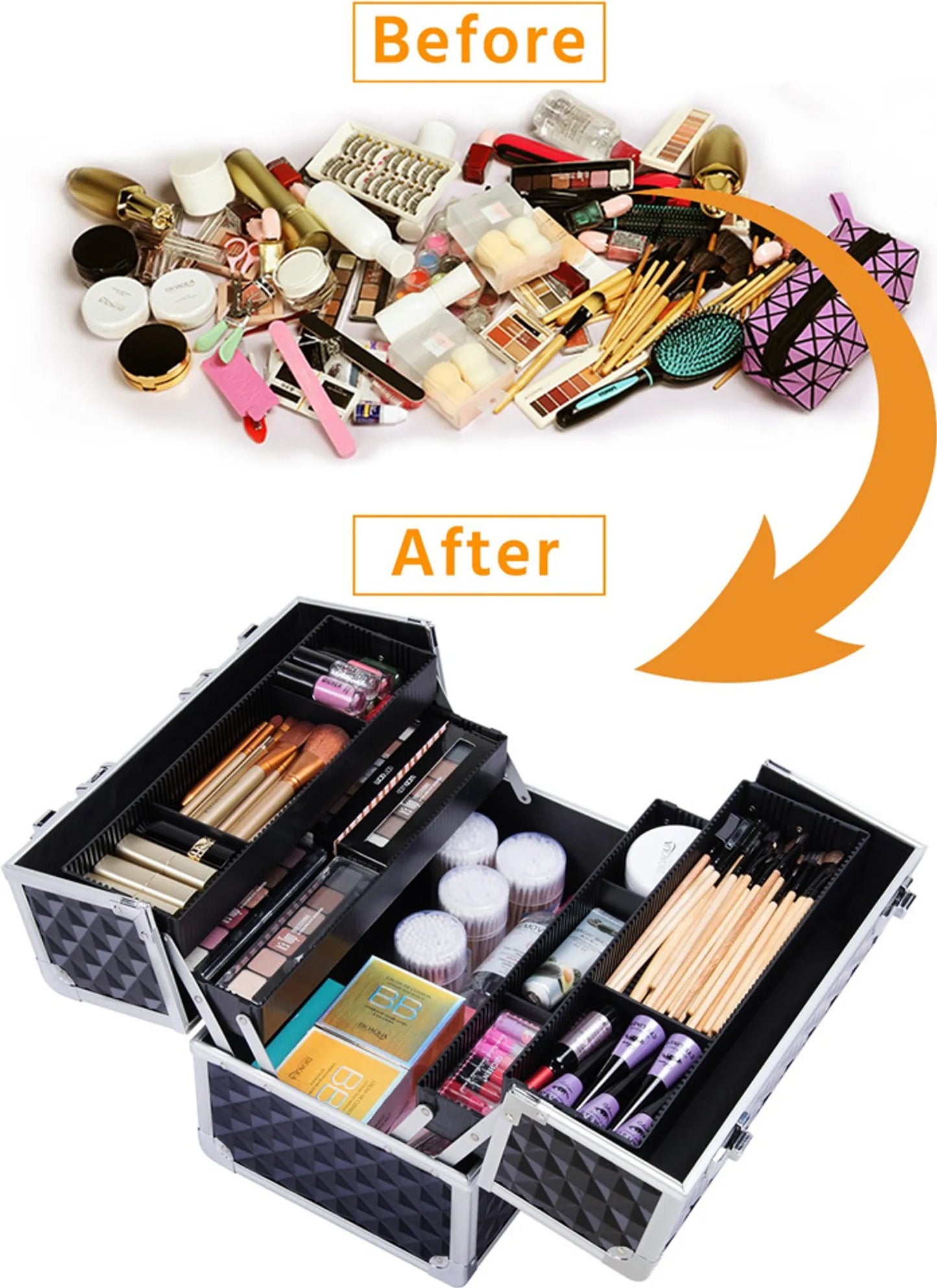 Yaheetech Make-up Case Beautycase - Avec 3 couches et des cloisons réglables et une serrure à clé - Pour les esthéticiennes et les coiffeurs - Aluminium noir - 34,7 x 22,2 x 25 cm