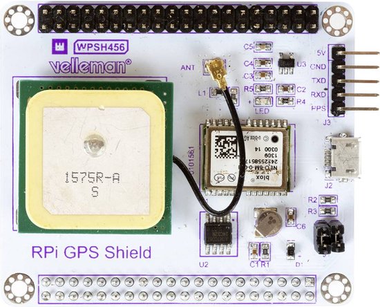 Bouclier GPS Whadda NEO-6M pour Raspberry Pi, connecteur u.fl, antenne céramique, récepteur GPS 50 canaux