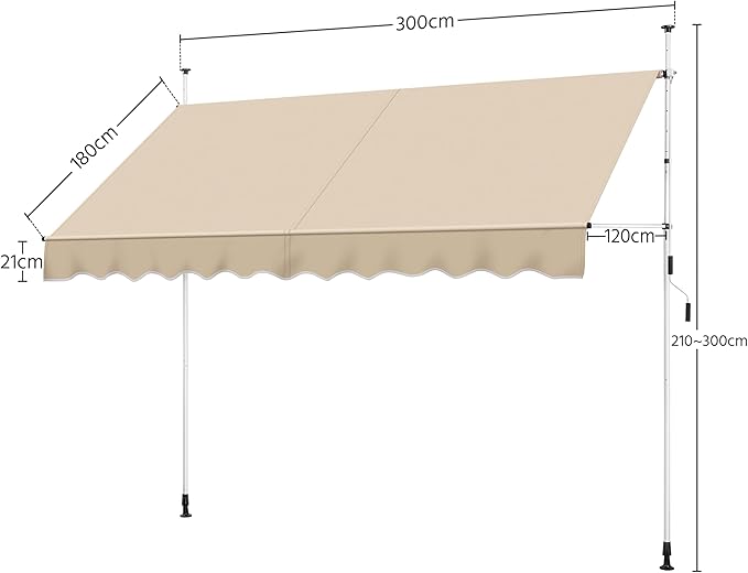 Yaheetech Pince Parasol Beige - Sans Perçage - Hauteur Réglable 210-300 cm - 300 x 120 cm