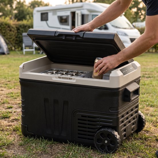 Auronic Electric Cool Box - Compresseur - 35L - 12V et 240 volts - Réfrigérateur de camping - Frigobox Car - Noir
