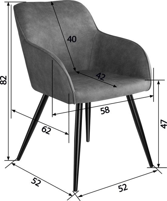 Chaise Marilyn Tectake - tissu gris/noir