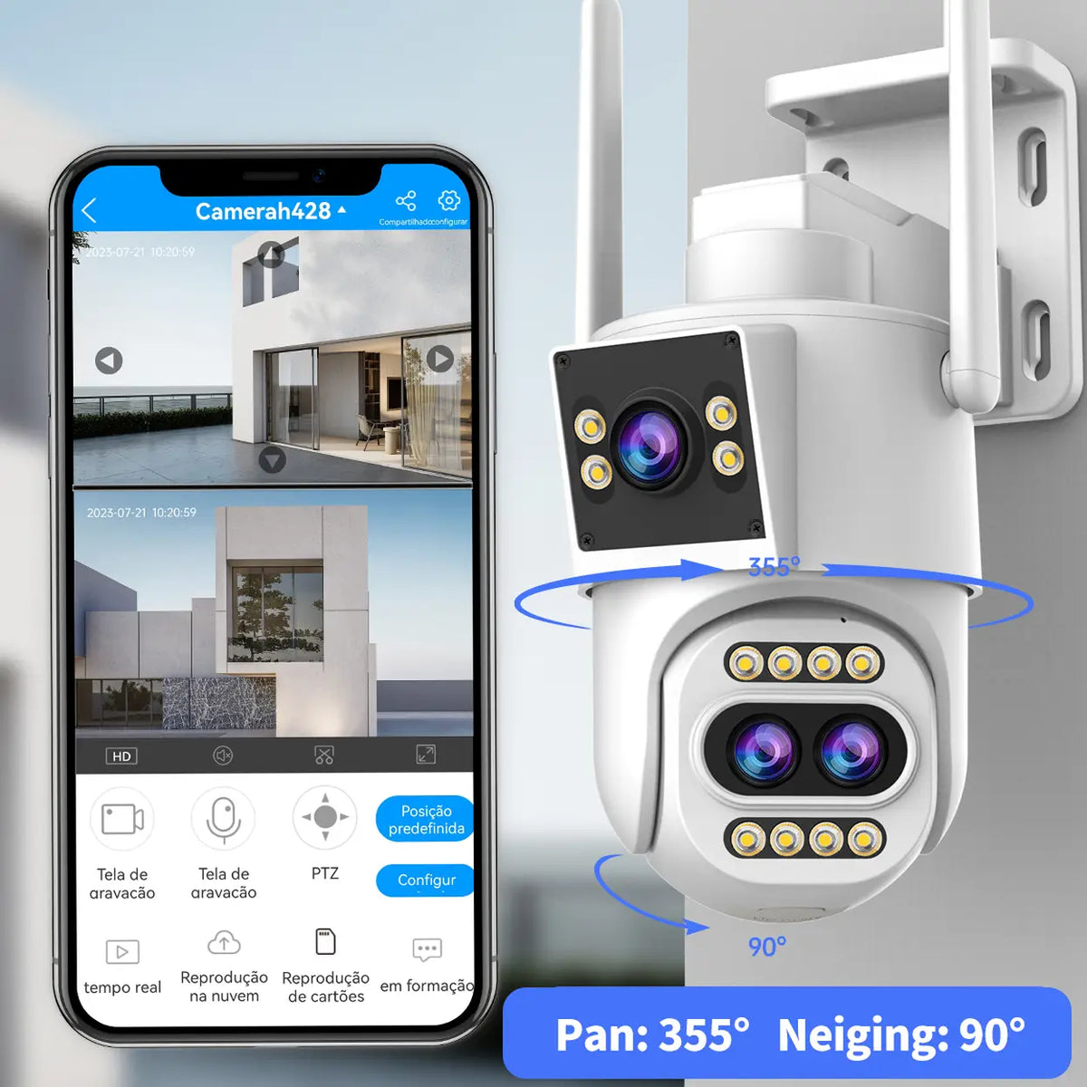 Caméra de sécurité d'extérieur Jooan 2K à triple objectif - Zoom 10x - PTZired IP66 étanche, alerte de mouvement, stockage sur carte 8-256 Go / dans le cloud, alarme avec sirène