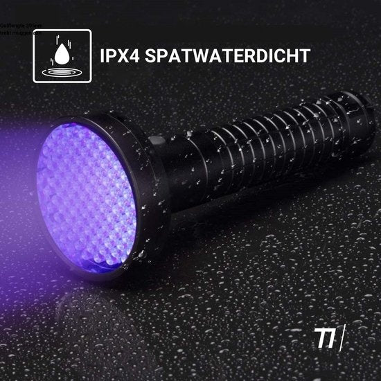 TIKKENS Lampe UV XXL - Lampe de poche UV - 100 LEDs Ultraviolet - Lampe de poche à lumière noire - Détecteur d'urine, de fausse monnaie, d'autres taches - 395nm