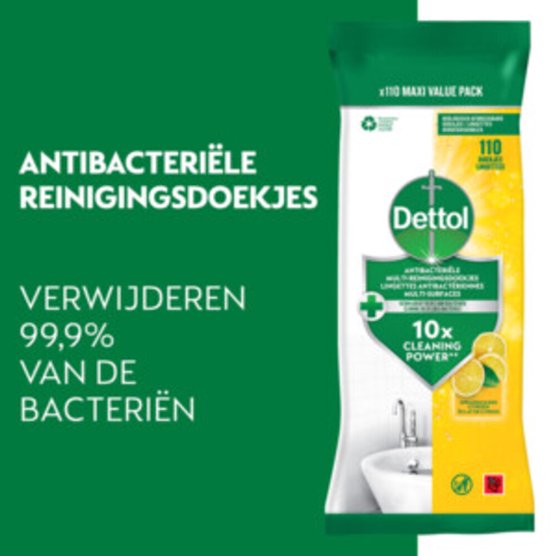 Lingettes nettoyantes multi-usages Dettol Maxi, parfum citron, 110 pièces