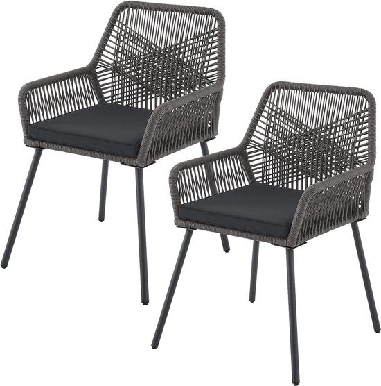 Chaise de jardin 2 pièces Kastos avec maille en corde - Gris - Coussin d'assise inclus