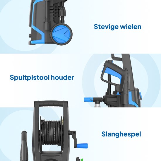 Nettoyeur haute pression Lugia - 135 bars - 1 600 W - 430 L/h - Pack comprenant un nettoyeur de terrasse, une brosse rotative et une buse turbo