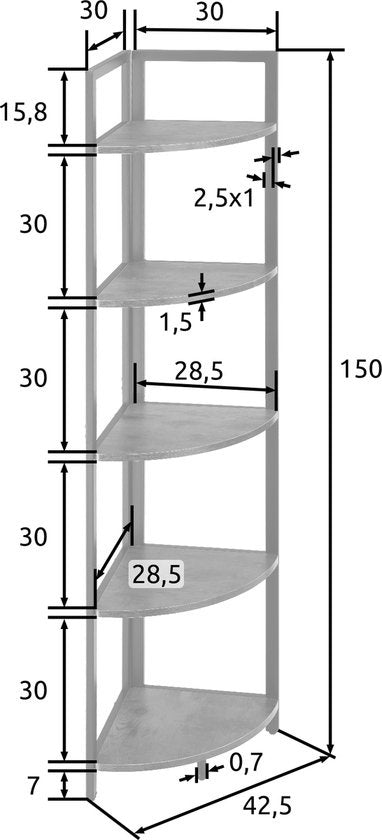 tectake - Meuble d'angle Castlebar 30x30x150cm - brun foncé - 404771