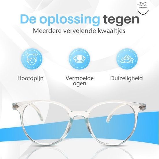 LC Eyewear Display Glasses - Lunettes à lumière bleue - Etui à lunettes inclus - Unisexe - Transparent bleu