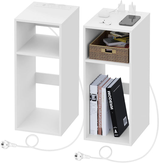 Woltu 2x table de nuit avec USB et prise - Blanc - 25 x 30 x 60 cm - Design compact et moderne