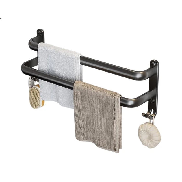 Porte-serviettes à double barre - 60 cm - Aluminium - Finition métallique mate - Montage sans perçage - 10,1 x 10,5 x 58,4 cm