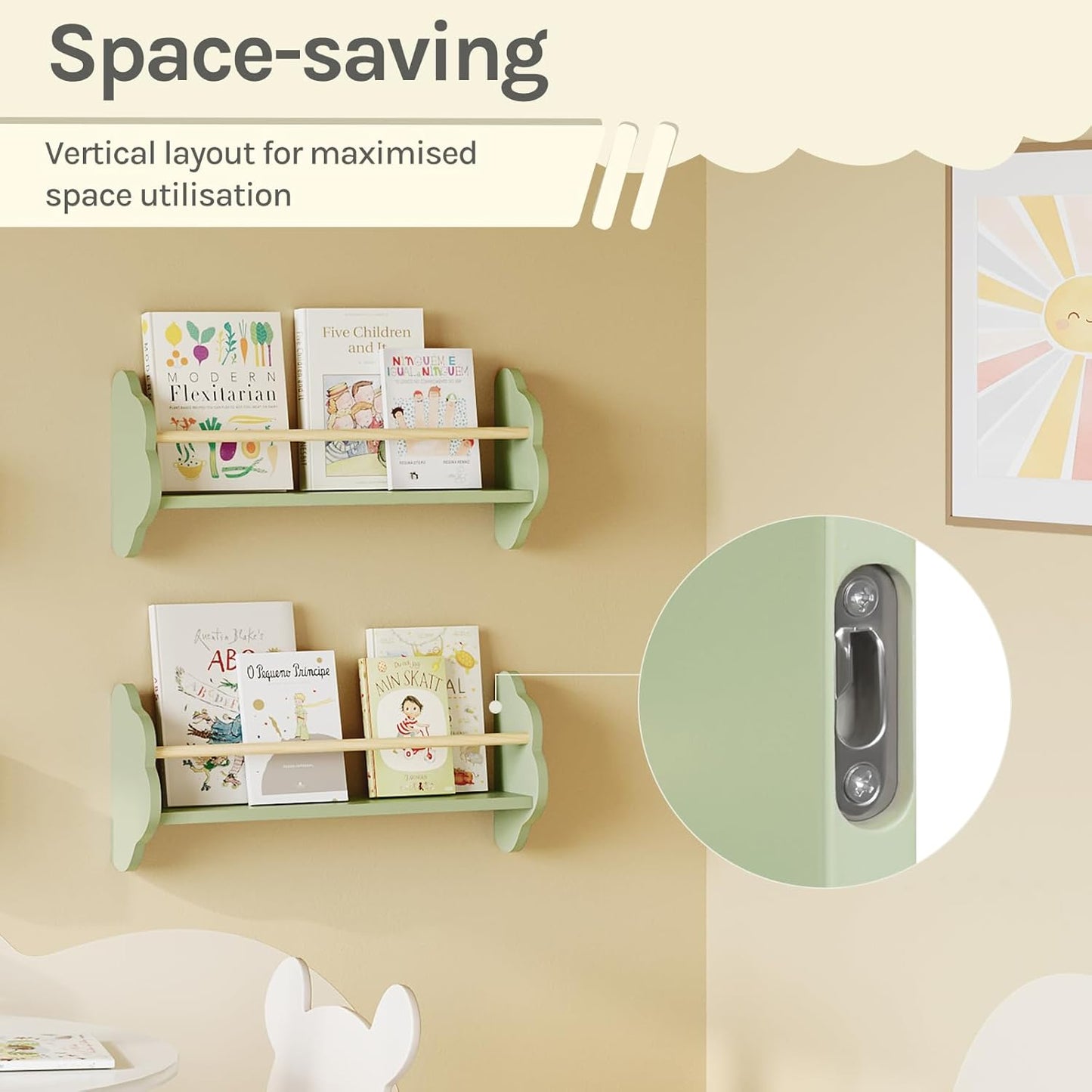 Woltu Bibliothèque murale pour enfants 3 pièces - Forme de nuage - 65 x 23 x 12,7 cm - Pin & MDF - Set d'étagères murales modernes