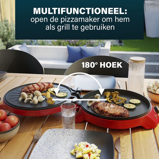 Princess Pizza Maker 115007 - Four à pizza - Thermostat réglable jusqu'à 220 °C - Rouge - Ø 30 cm - Peut également servir de grill de table - Pour les pizzas fraîches et surgelées