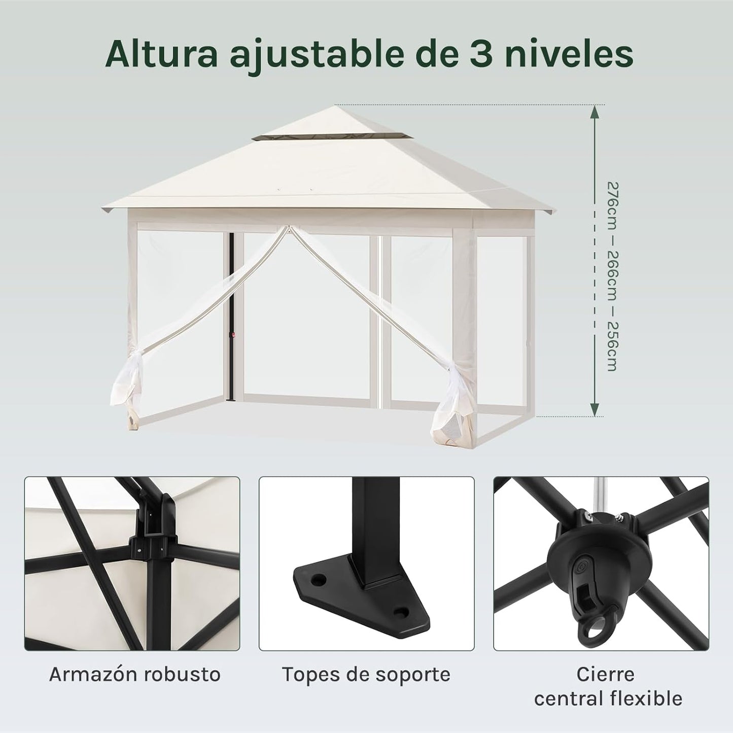 Woltu Party Tent 3x3 m Beige - Tente de jardin imperméable avec moustiquaires - Hauteur réglable et double toit