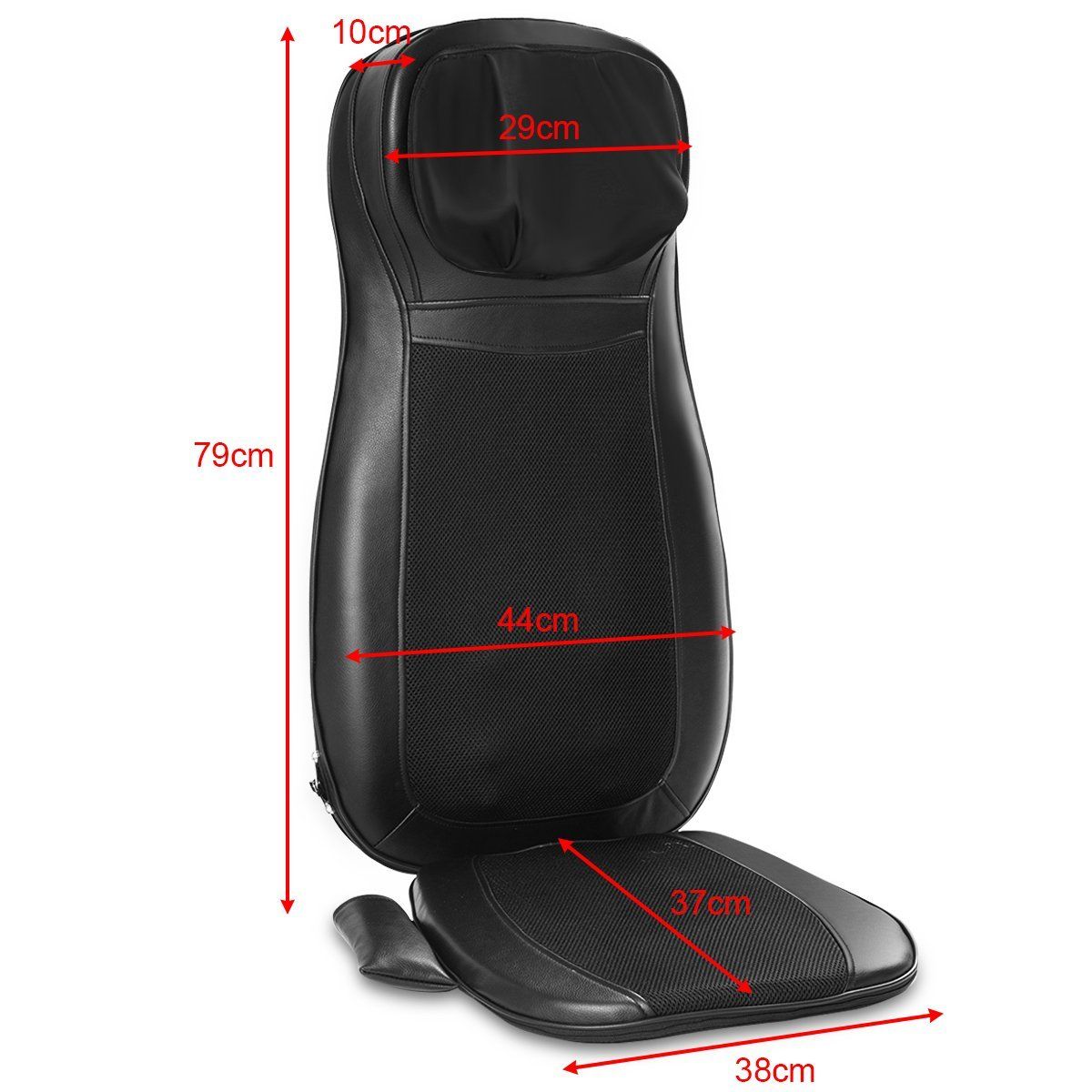 Coast Massage Chair Cover Shiatsu Black - 78 x 46 x 19 cm - 3 Zones de Massage - Avec Fonction Chaleur