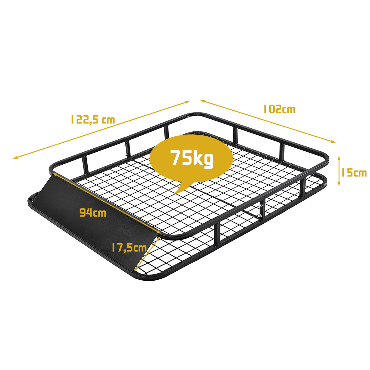 Coast Universal Roof Rack Car Luggage Rack Roof Basket made in steel 122.5 x 102 x 15 cm black