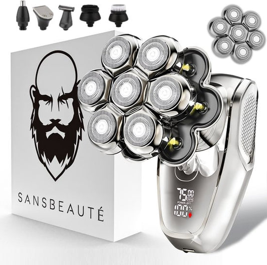 Rasoir 6-en-1 pour hommes + tête de rasage supplémentaire - tondeuse - sansbeauté® SkullSharp MAX - rasoir électrique pour le visage et la tête - rasage - rasage de la tête - humide et sec - électrique