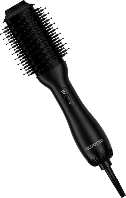 Auronic Brosse-sèche-cheveux 4 en 1 - Airstyler - Peignes - Coiffures - Boucles - Séchage - Brosse à boucler de 37 mm - Flux d'air à 360 degrés - Noir/Noir