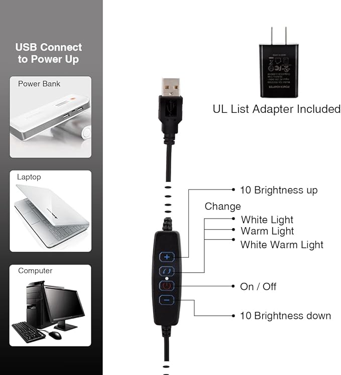 Cesunlight Lampe de bureau - LED - Dimmable - USB - Contrôle tactile - Noir