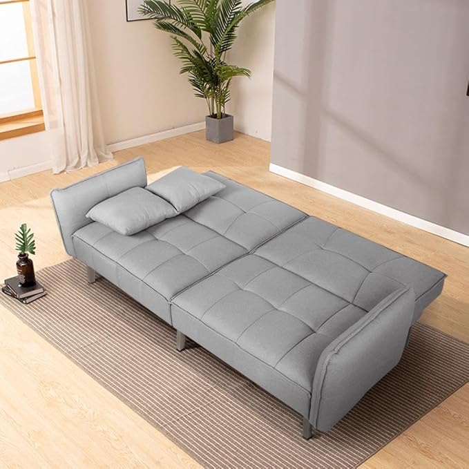 Yaheetech Canapé-lit Light Grey - Tissu de lin - dossier divisé - surface de repos 177 x 110 cm