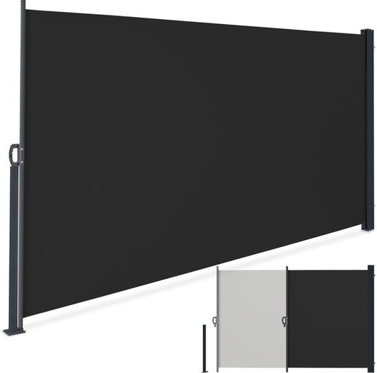 tectake® Pare-vent télescopique avec mécanisme d'enroulement - 300 x 200 cm - Auvent latéral avec armature en aluminium - Pare-soleil - Pare-vue de jardin - Pare-vue noir pour balcon - Pare-vue opaque - Toile de store
