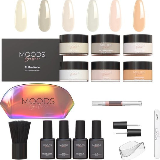 Moods Gellac - Kit de démarrage de poudre à tremper - The Nude - 6 couleurs - Pack de démarrage pour ongles acryliques - Dip Nails