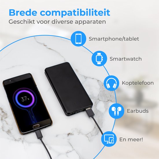Nuvance - Powerbank 10000 mAh - Chargeur rapide - Design compact - 2x USB, USB-C & Micro USB - Powerbanks universelles pour Smartphones, Tablettes & Gadgets - Batterie externe - Noir