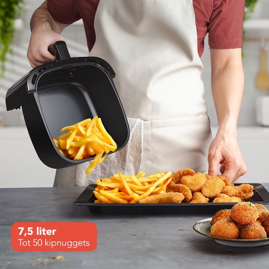 Airfryer XXL - KitchenBrothers - Friteuse - 7.5L - 1800W - Double chauffage - 50ºC à 200ºC - 10 programmes de cuisson - Noir