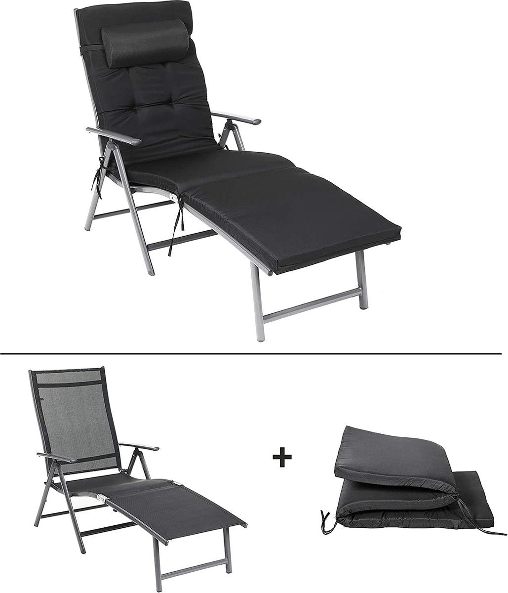 O'DADDY® Bain de soleil - Bain de soleil - Bain de soleil - Bain de soleil pliant adulte - Bain de soleil pliant - Bain de soleil - Bain de soleil pliant - Bain de soleil jardin - Bain de soleil coussin - Bain de soleil avec appui-tête - Noir