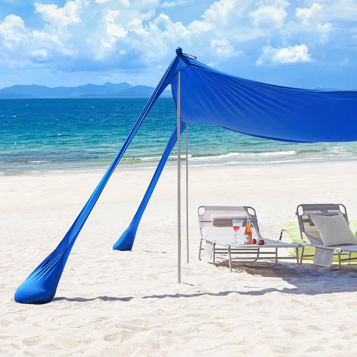 SoBuy OZT02-DB Tente de plage 400x400x200 cm - Bleu roi - Lycra Polyester - UPF 30 - Tente de plage portable avec sac de transport