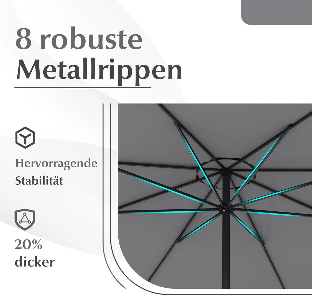 Parasol de jardin Coast 350 cm - Anthracite - Avec cordon et 8 baleines métalliques