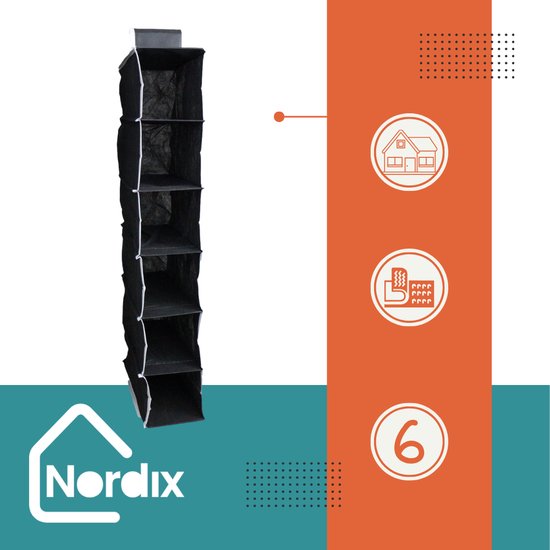 Nordix Organiser - avec 6 compartiments - Suspendre - Rangement - Sac à chaussures - Système de rangement