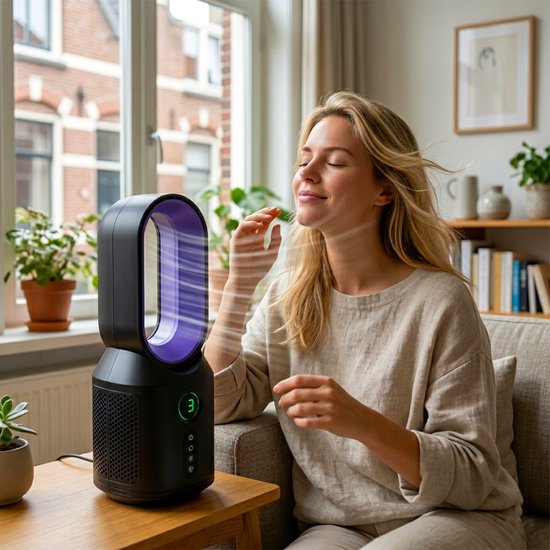 MATTI® - Ventilateur de table - Ventilateur sur pied - Sans pales et sans fil - Avec veilleuse - 3 vitesses - 8 heures d'autonomie