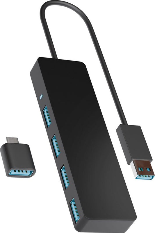 Nuvance - Hub USB 3.0 - 4 ports - Inclut un convertisseur USB C - Répartiteur USB - Noir