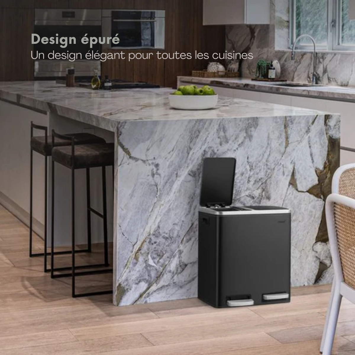 Poubelle de Tri – O'DADDY - 30 L – Double Compartiment – Poubelle à pédale – 2x 15L de capacité – Design compact – Métal – Noir