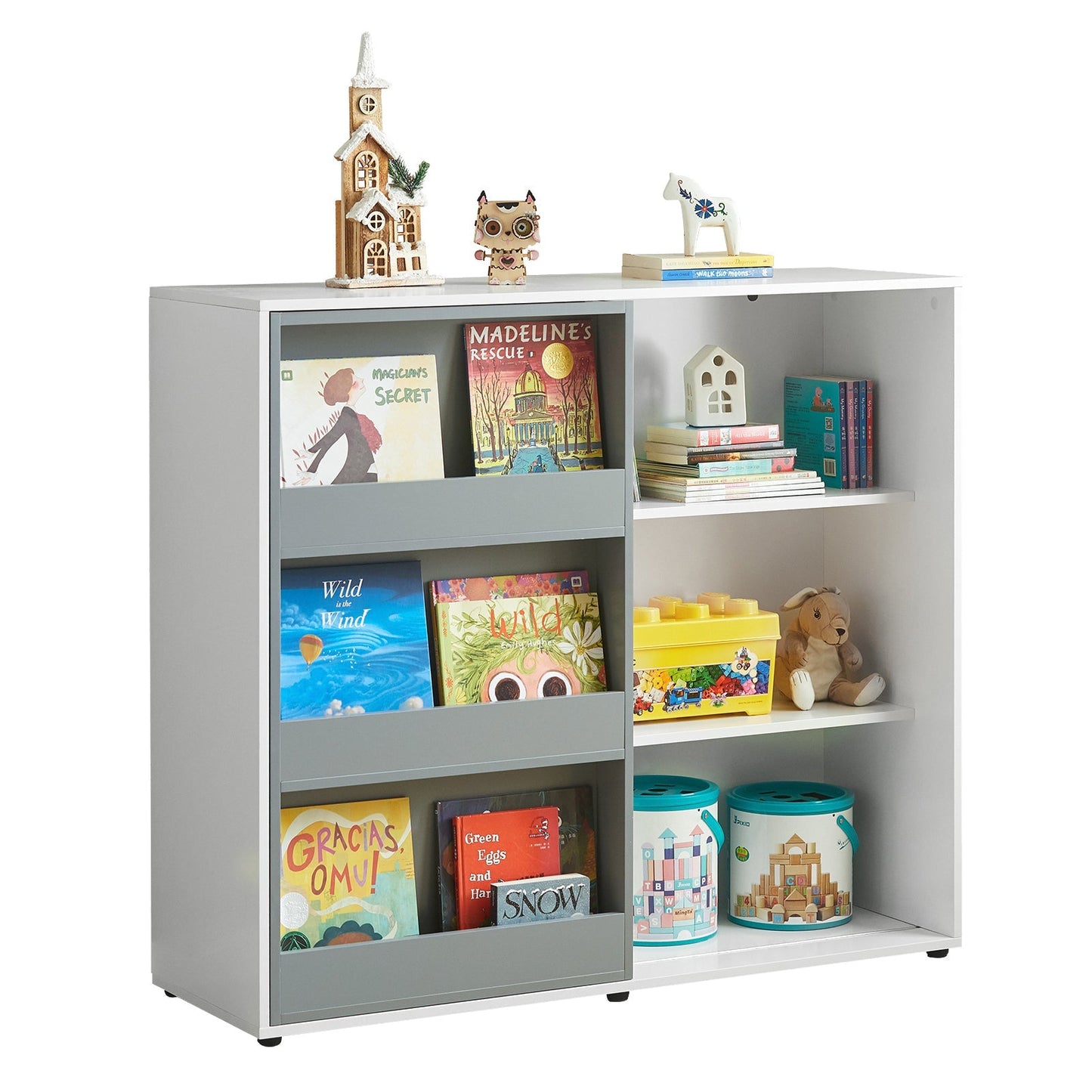 SoBuy Bibliothèque pour enfants - Max. 95 kg - 119 x 39 x 116 cm - Blanc / Gris