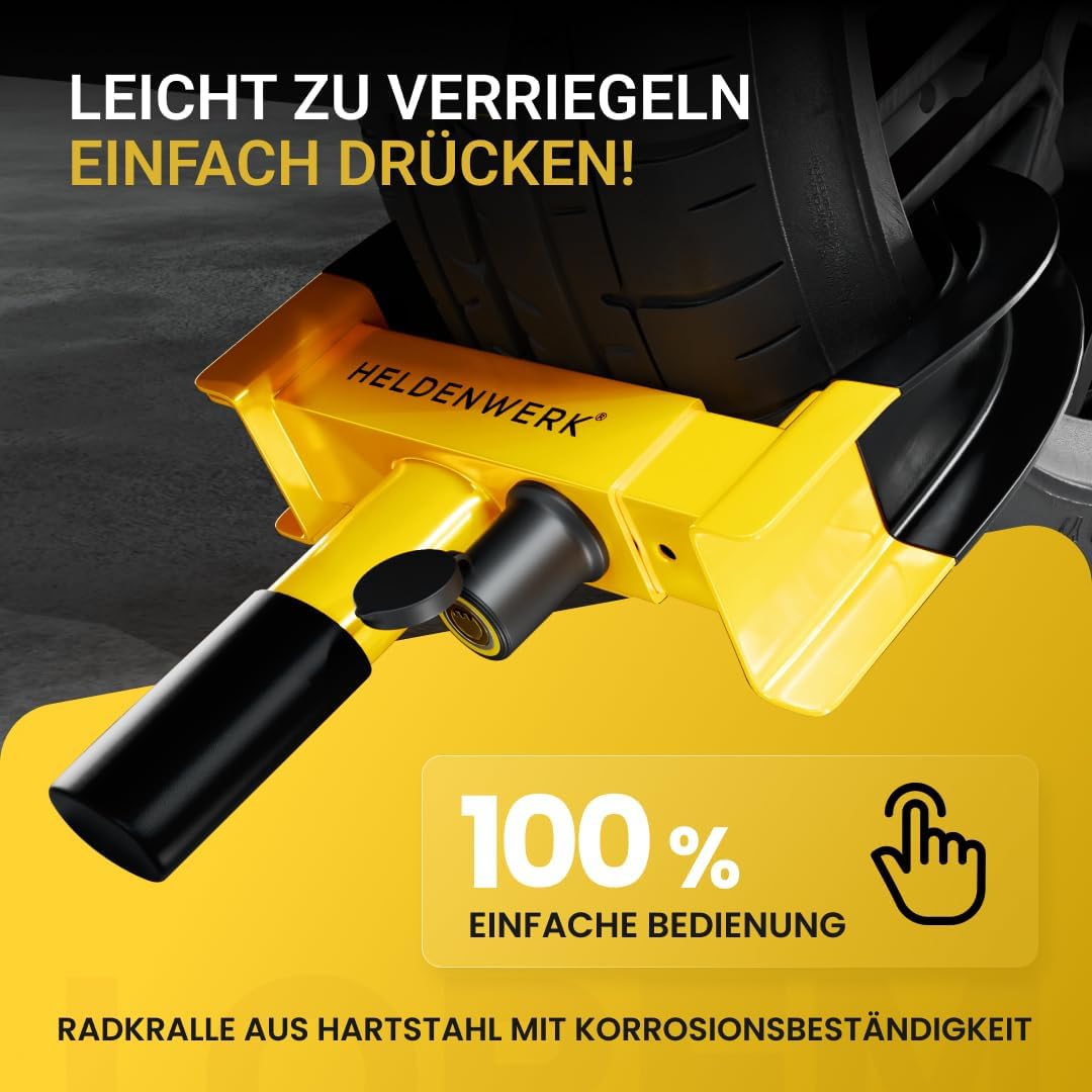 Heroism Park Claw Wheel Clamp - pour largeur de pneu 18-30cm - 10x10x10mm - Noir/Jaune