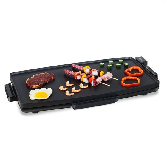 MOA Table grill - Gril - Plaque de cuisson - Teppanyaki - Electrique - 68 x 36 cm - Thermostat réglable - Revêtement antiadhésif - TG218B - Noir