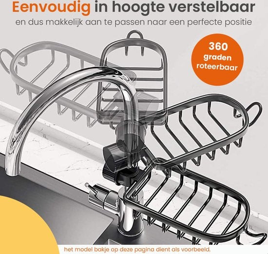 Goliving Support de douche suspendu - Support de douche - Sans perçage - Support de cuisine - Organisateur d'évier - Accessoires de salle de bain - 19,5 cm - Lot de 2 - Argenté