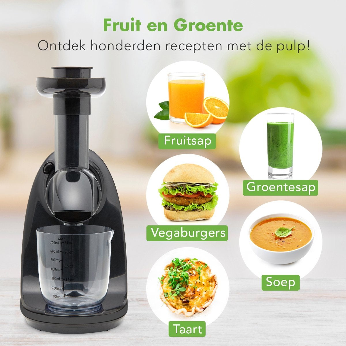 Extracteur de jus - KitchenBrothers - fruits et légumes 700ml - Noir