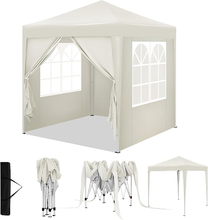 WOLTU Gazebo pop up party tent - 2 x 2 m - beige - protection UV 50+ hydrofuge