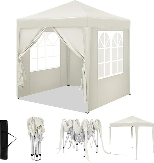 WOLTU Gazebo pop up party tent - 2 x 2 m - beige - protection UV 50+ hydrofuge