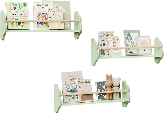 Woltu Bibliothèque murale pour enfants 3 pièces - Forme de nuage - 65 x 23 x 12,7 cm - Pin & MDF - Set d'étagères murales modernes