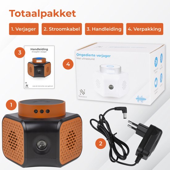Répulsif anti-souris Nuvance - Répulsifs à ultrasons - Répulsif contre les rats et les nuisibles - 360 degrés et 4 modes - Lutte contre les souris - Orange