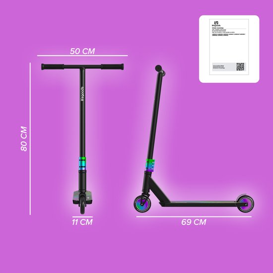 LifeGoods Stuntstep Pro X - T-Bar - HIC - Marchepied pour enfants - Garçons/Filles - 110mm - 100KG - Arc-en-ciel