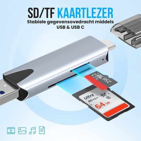 Strex Card Reader - Lecteur de cartes - USB 3.0/USB C - 2-en-1 - Carte SD/Carte TF - Lecteur de cartes mémoire