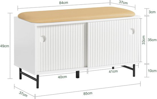 SoBuy FSR116-W Shoe Bench - Banc de rangement blanc avec coussin de siège et portes coulissantes