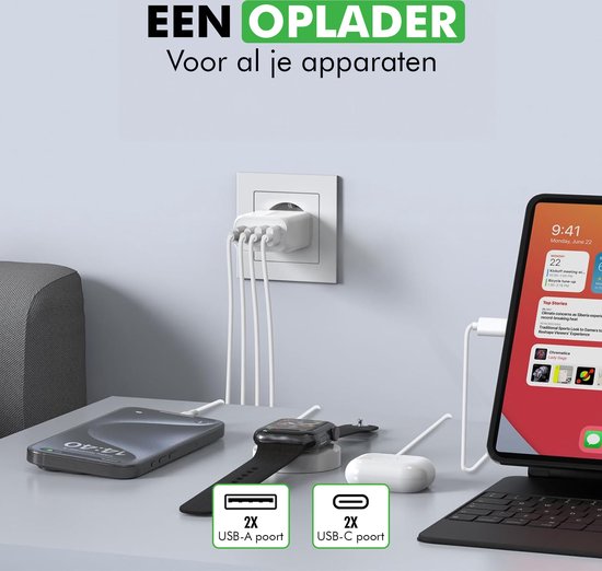 Travelhawk Chargeur USB-C - Convient à l'iPhone - Chargement rapide - PD 40W - Blanc
